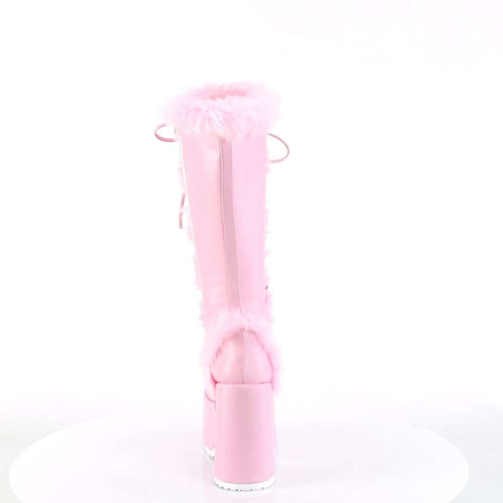 Demonia Camel-311 Baby Pink Faux Fur Platform Boots - Picture 4 of 5